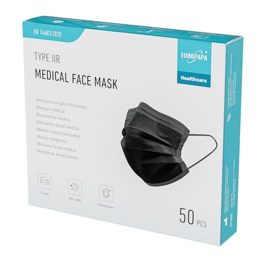 EUROPAPA® 50x Schwarz Medizinisch Type IIR Norm EN 14683 TÜV CE zertifizierte Mundschutzmasken OP Masken 3-lagig Mundschutz Gesichtsmaske Einwegmaske BFE ≥ 98%
