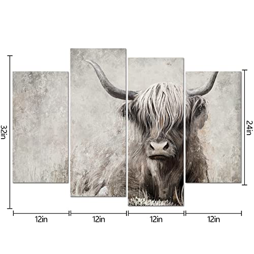 Simiwow Highland Cow Wall Art Country Farmhouse Decor Cow Picture Black And White Farm Animal Painting Framed Canvas Print Living Room Decor (Overall 34 X 48 Inch) #TOP1