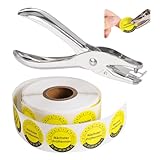 1000 Stück Prüfplaketten 30MM mit 3MM Loch Puncher, Nächster Prüftermin Gelb Prüfplakette, Mehrjahresprüfplaketten 2026-2031 Selbstklebend Einzellochstanze Prüfsiegel Elektrogeräte Wartungsetiketten