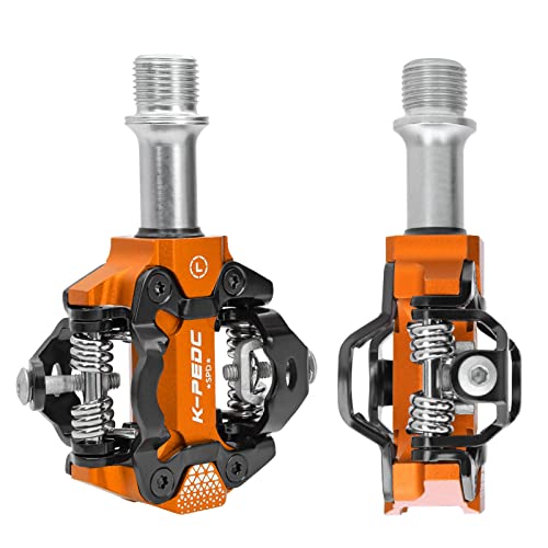 K Pedc Spd Compatible Clipless Mtb Mountain Bike Pedal Dual Sided Lightweight Aluminum 9/16″ Platform Bicycle Pedals With Cleats For Road Orange #TOP1