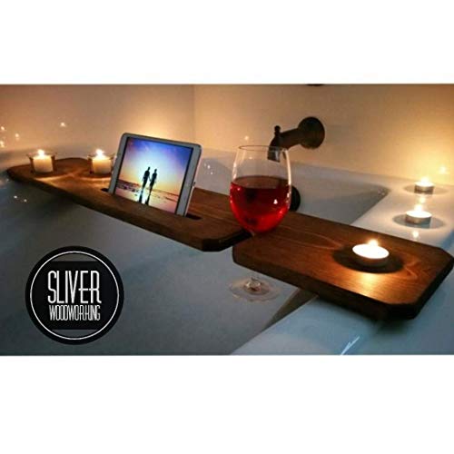 Bathtub Tray Caddy, Tub Tray with Tablet Holder, Sliver Woodworking