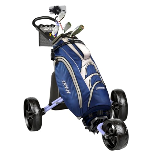 JANUS Golf Cart, Golf Bag cart, Foldable Golf Push cart,Golf Pull cart,3 Wheel Golf Push carts,with Gooseneck Phone Holder