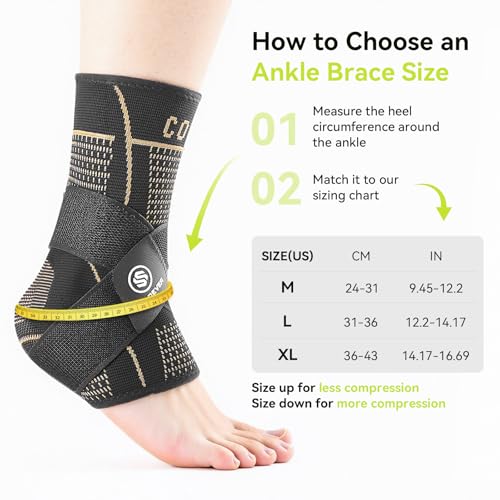 [360° Full Compression] Copper Ankle Brace for Women & Men, [Double-sided Gel Pad] 2 Pack Ankle Support for Achilles Tendonitis, Sprained Ankle, Injury Recovery, Running, Sports (Black, Medium) - Thumbnail 6