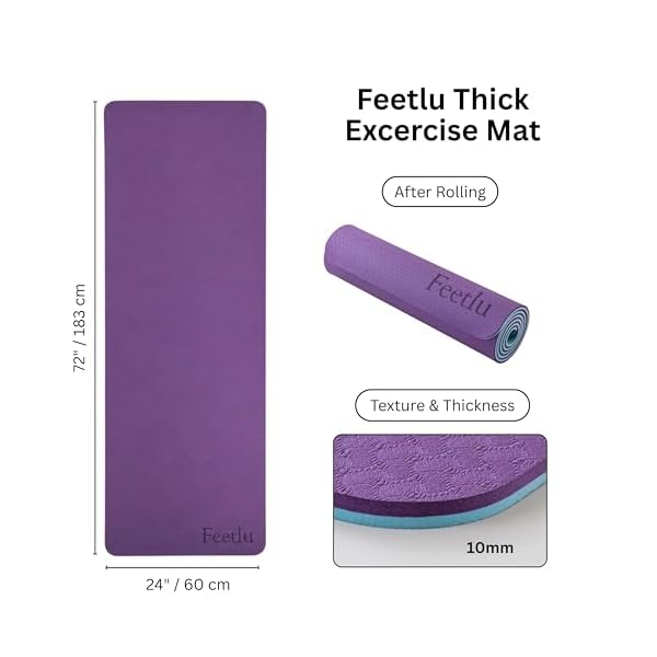 Extra Thick 10mm Yoga Mat, 72" x 24", Non-Slip with Carry Strap - Image 2
