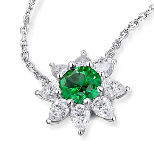 Green Emerald Moissanite Flower Sparkle Necklace for Women Mom Anniversary Jewelry 925 Sterling Silver Pendant