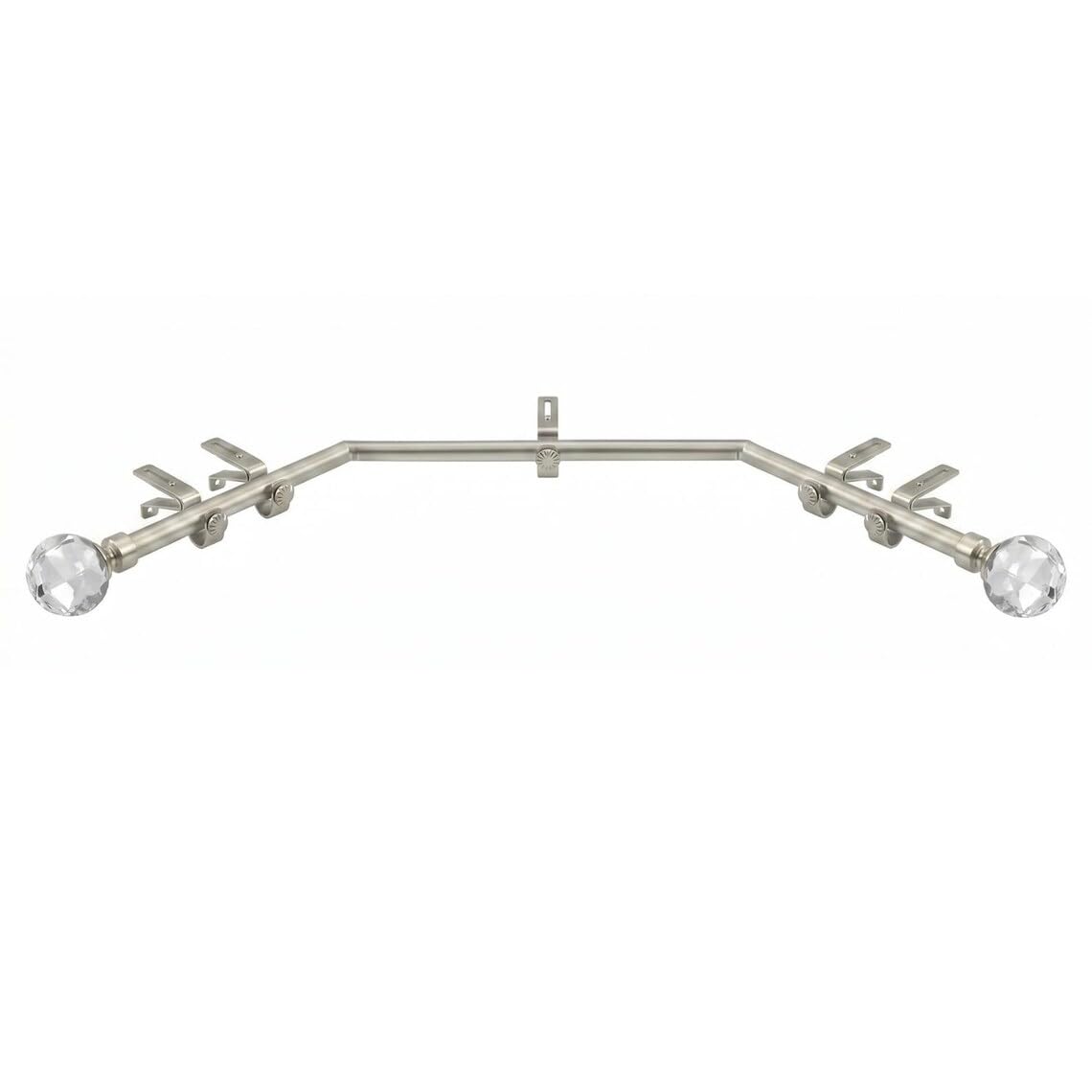 Bay Window Curtain Pole 3-Sided 28mm Eyelet Rod Rail Set with Adjustable "A" Brackets & Bella End Finials (Satin Silver, 5.7m (3x 1.9m Poles))