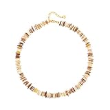 PEARLADA Hawaiian Shell Beaded Beach Necklace, Irregular Seashell Chips Boho Choker, Brown Summer Je