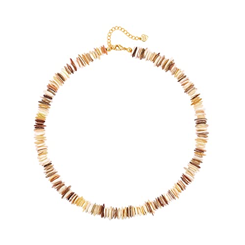 Pearlada Hawaiian Shell Beaded Beach Necklace, Irregular Seashell Chips Boho Choker, Brown Summer Jewelry For Women #TOP12