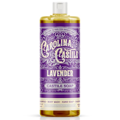 Carolina Castile Soap Lavender Scent – Certified Organic Base, High Olive Oil Content, Non-Drying, Made with Organic Oils, Concentrated Natural Body Wash for Men and Women (Lavender, 32 Fl Oz)