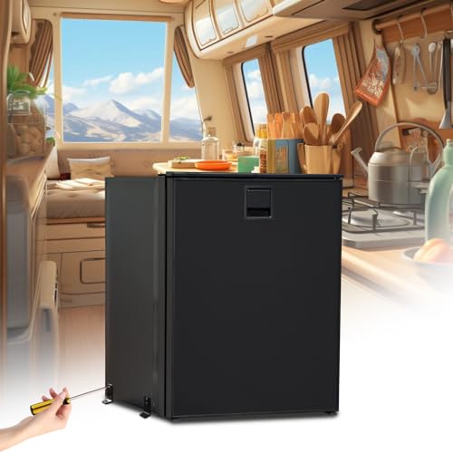 SMETA RV Refrigerator 12V/24V DC Fridge Electric 3 cuft/85L 12 volt Fridge Built in Freezer Undercounter Cooler DC Refrigerator for RV Camping Truck Travel, Reversible Door, LED