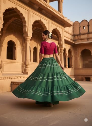 Image of Payal Creation Women's Rayon Flared Long Skirt with Gota Lace | Ethnic Maxi Skirt for Girls & Women | Festive Casual Flowy Comfortable Skirt | Free Size White Long Skirt
