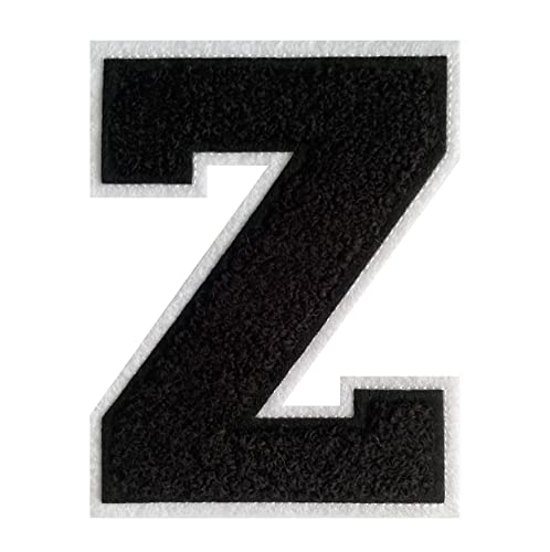 4.5 Inch Black Chenille Varsity Letter Patch - Iron On Letterman Jacket Patches for Clothing, Hats, Jeans, Bags & Backpacks (1 PC)
