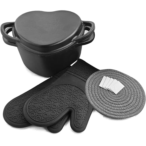 2.2-Quart Seasoned Cast Iron Dutch Oven Heart-Shaped Pot set 10 Inch with Lid Dual Handles,Non stick, Smooth Finish,for home baking (Heart-Shaped Pot Set) by MXWLEIEL - Used condition - US$30.02