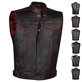 SOA Motorcycle Vest for Men, Premium Buffalo Leather, Back Armor, Inside Pockets, Biker Riding Club Vests Paisley Red XL
