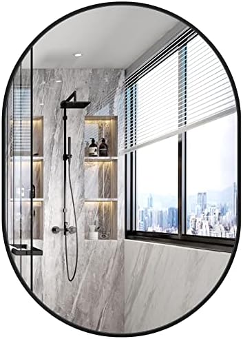 Dripex 40cm Round Mirror, Circle Hanging Wall Mirror - Home Decorative Wall Mounted Vanity Mirror for Bathroom, Dressing Room & Living Room, Black