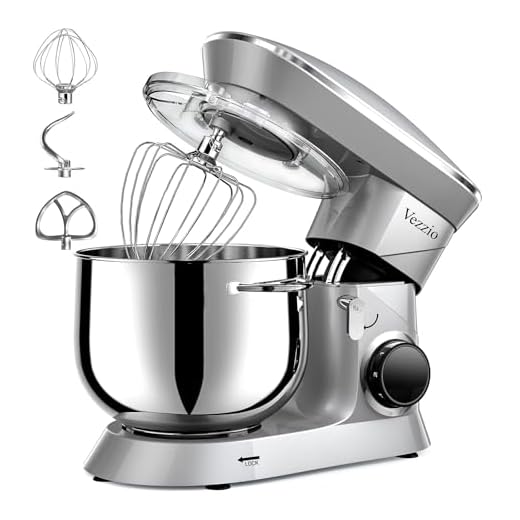 Robot Pâtissier Vezzio Robot Cuisine Multifonctions 8.5L Robot Pâtissier1500W 6 Vitesses Robot Pétrin Professionnel Faible Bruit vec Crochet Pétrin,Batteur plat,Fouet à Fils (Argent)