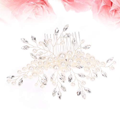 Pente de cabelo com strass PIXNOR para cabelo feito à mão com pérolas de cristal, enfeite de cabelo