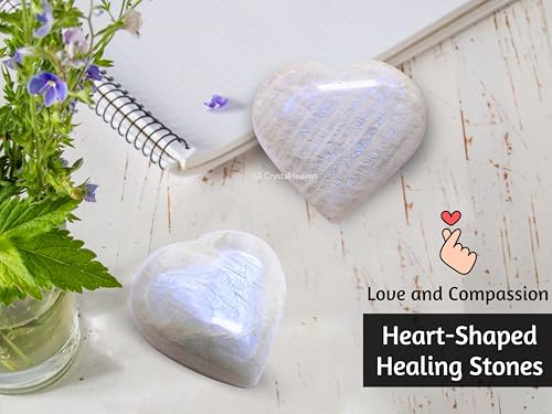 Image of Crystal Heaven Certified Moonstone Heart Palm Pebbles Stones For Anxiety Stress Relief Massage - Aaa Grade Original Healing Gemstone Agate Heart Palm Stone For Yoga Meditation Spiritual