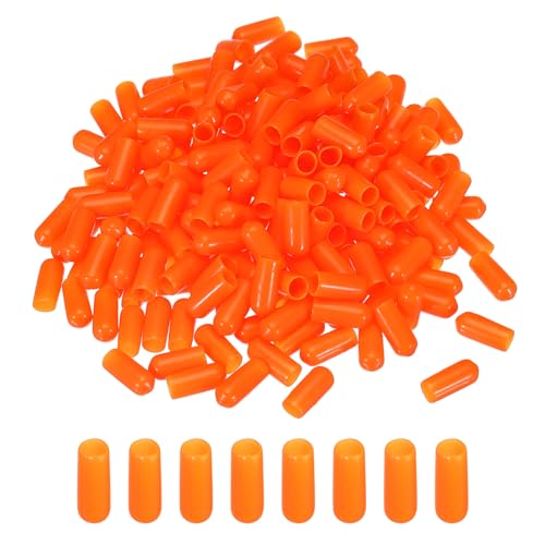 Image of MECCANIXITY 200pcs 6mm(1 /4 inch) Rubber End Caps Cover PVC Vinyl Screw Thread Protector Round Wire Shelf Caps for Screw Bolt Pipe Fence Post, Orange