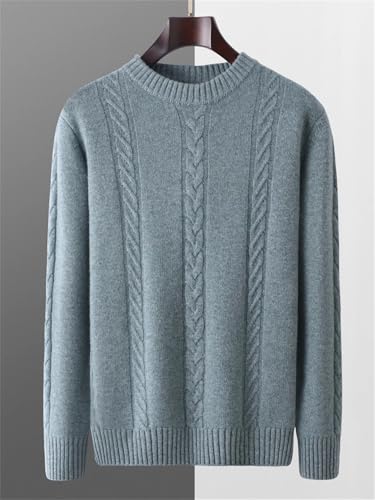 Men's Merino Wool Knitted Sweater O-Neck Cable Stitch Pullover Autumn Winter Casual Tops Soft Warm Jumper3