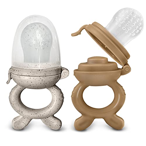 Image of KIDSco. Baby Food Feeder Pacifier Set 2 pcs | Baby Fruit Feeder Teething Pacifier | Food Grade Silicone Infant Food Feeder for Babies | BPA Free | 2 Extra Silicone Nipples (Bunny Feeders)