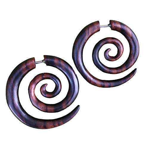 Umbrellalaboratory Natural Wooden Tribal Organic Boho Gothic Earrings Wood Stud Spiral Earrings For Women Men Black, Brown, White Hypoallergenic Emo Hippie Earring #TOP5