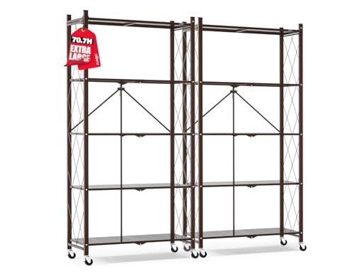 Image of ALANNG 70.7 inch H Metal Storage Shelves, 5 Tier Folding Shelf on Wheels