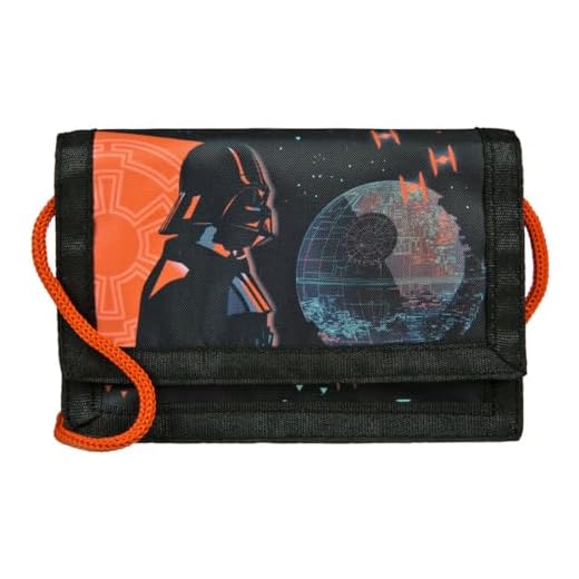 Undercover Monedero y bolsa de pecho con cierre de velcro y cremallera, monedero con cordón, compartimento para billetes y monedas, para niños y niñas, 8 x 13 x 5 cm, diseño de Star Wars, Negro ,