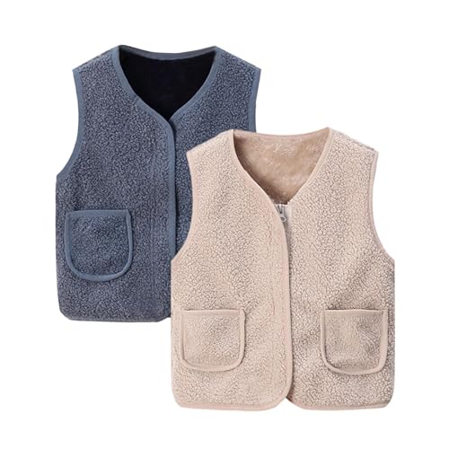 Vest for Girls,2PC Toddler Boys Girls Fleece Vest Kids Polar Faux Fur Zipper Jacket Sleeveless Fall Winter Warm Outerwear with Pockets(B-Navy, 3-4 Years)