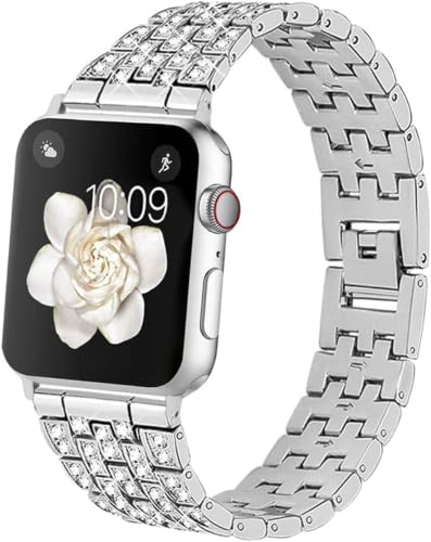 Image of Zitel Compatible with Apple Watch Band for Women Girls, Bling Rhinestone Metal Bands 40mm 41mm 42mm(Series 11 /10) 44mm 45mm 46mm Series 11 /10 /9 /8 /7 /6 /5 /4 /SE3 /SE2 /SE