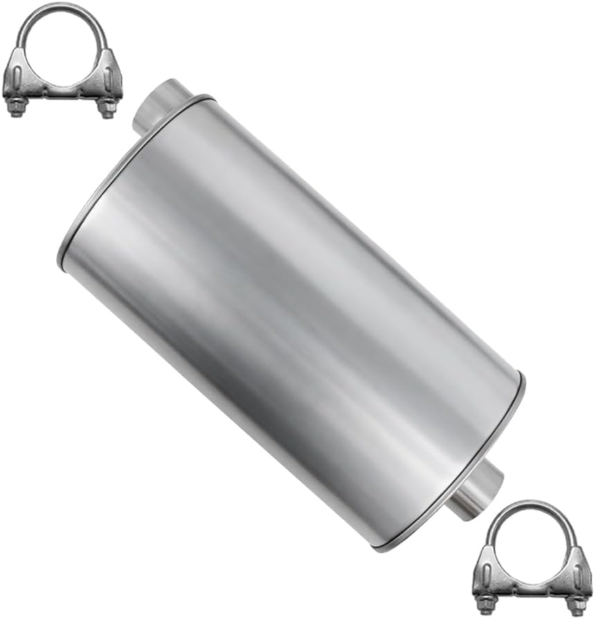 Exhaust Muffler Compatible with Chevy Silverado 1500 2014-2017 5.3L | GMC Sierra 1500 2014-2017 5.3L | Stainless Steel | Northeastern Exhaust | Includes Clamps | Direct-Fit Replacement