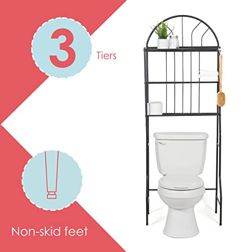 Home Basics Steel Space Saver For Bathroom (Black) | Bathroom Space Savers For Tissues, Towels, Makeup, And Beauty Supplies | Space Saver Bathroom With 3 Shelves And Non-Skid Feet #TOP5