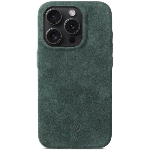 Good Wilhelm Alcantara Case Compatible with iPhone 16 Pro, Handmade Premium Alcantara Case with Magnetic Qi Charging and Extra Camera Protection, Leather Alternative (Imperial Green, iPhone 16 Pro)