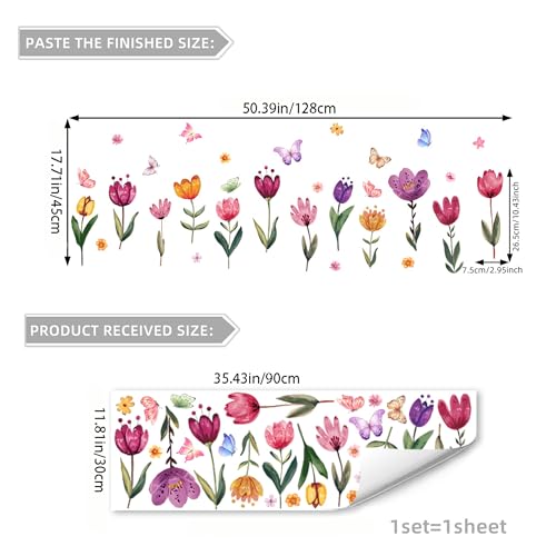 Colourful Tulips Butterflies Wall Stickers Decor Flowers Wall Decals Peel and Stick Removable Floral Nature Home Wall Art for Living Room Bedroom Office by HDKXBEJ - Used condition - Image 2