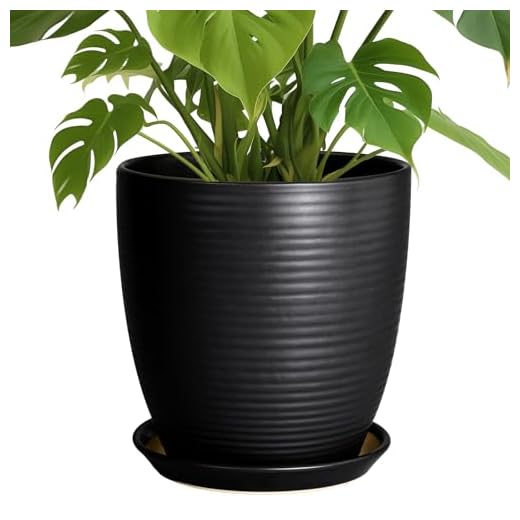 EPFamily Ceramic Plant Pot 10 Inch - Large Planter Pots for Plants Indoor Outdoor Glazed Round Flower Pot with Drainage Hole and Saucer Black