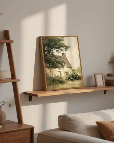 Image of ARPEOTCY Vintage Framed Canvas Wall Art, 12x16inch, Farmhouse Countryside Wall Decor, Cottagecore Art Prints Home Decorations, Cottage Landscape Paintings for Living Room Bedroom Shelf Decor