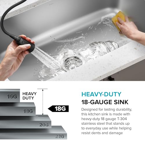 Kraus 19 3/4 Inch Stainless Steel Kitchen Sink, Durable 18 Gauge Single Bowl Kitchen Sinks Undermount, KBU11 by Kraus - Image 8