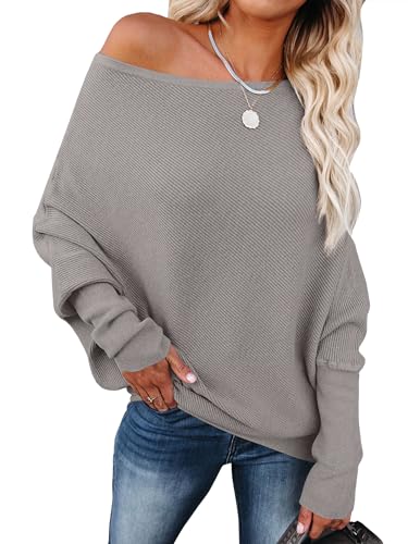 Image of ANRABESS Womens Off Shoulder Sweaters 2026 Fall Long Batwing Sleeve Loose Fit Knit Tops Casual Pullovers Jumpers