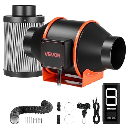 VEVOR Inline Duct Fan Kit with Carbon Filter, 205 CFM 4 inch EC Motor Ventilation Fan with 3-Speed Circulation, 10-Speed PWM Controller, Timer, Cooling for Grow Tents, Indoor Gardening, Hydroponics by VEVOR - Used condition - US$93.02