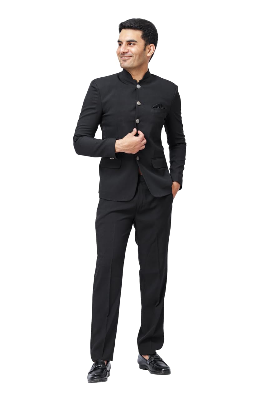 aesthelia Men's Black Bandhgala and Trouser Set, Festive Ethnic Wear, Regular Fit-picture-41