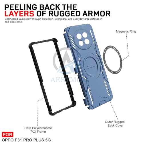 Image of AESTMO Back Case Cover for Oppo F31 Pro Plus 5G | Magnetic Case with Built-in Metal Ring | Compatible with MagSafe Accessories | Shockproof Hybrid (PC + TPU (Blue)