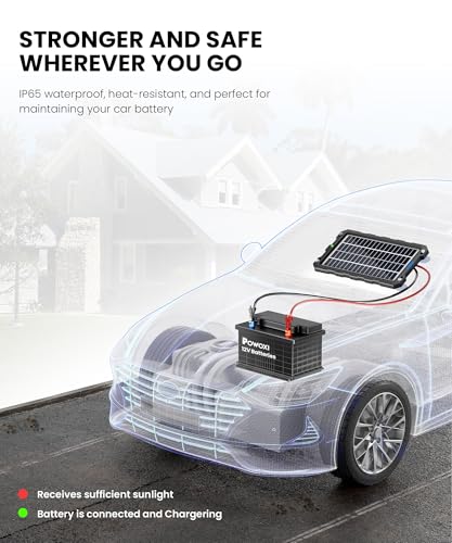 powoxi upgraded 75w-solar-battery-trickle-charger-maintainer-12v portable waterproof solar panel trickle charging kit for car automotive motorcycle boat marine rvtrailer snowmobile etc