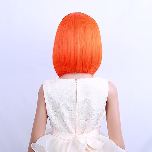 Image of PATTNIUM Kids Orange Wig Orange Bob Wig for Girls Colored Wigs Cosplay Party Synthetic Daily Wear Children Wigs