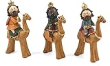 H HANSEL HOME Figuras de Reyes Magos Infantil Figuras de Rey Melchor, Gaspar y Baltasar en Camello Figuras Belén Navidad 9x5x20cm