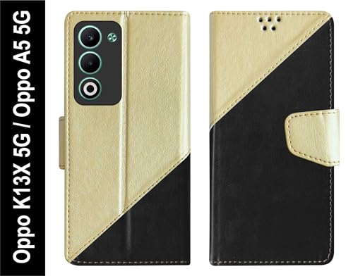 Image of SBMS Flip Cover for Oppo K13x 5G / Oppo A5 5G 6.67 inch Back Cover Case with Magnatic Closure | Inbuilt Stand | Card & Money Pocket (MultiBlack)