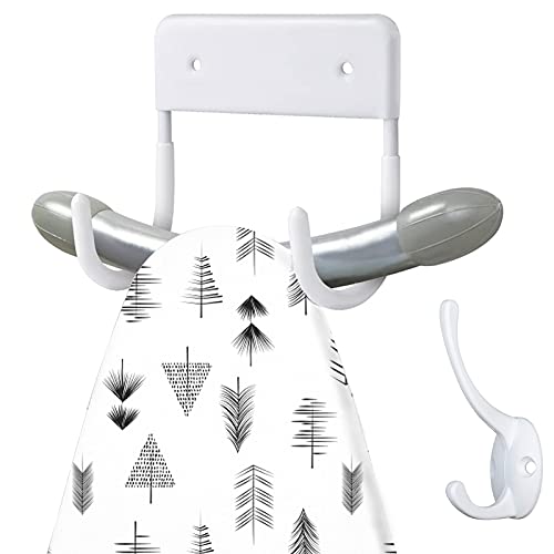 EGGMARCH Ironing Board Hanger Wall Mounted Ironing Board Hook Metal Ironing Board Holder Strong Ironing Board Storage Wall Bracket for Small and Large Ironing Board Organize with a Coat Hook (White)