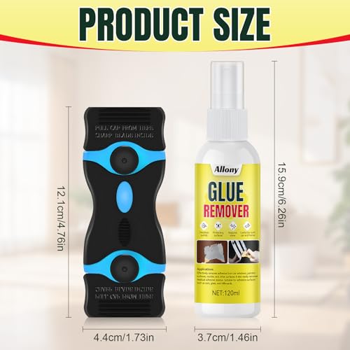 ALLONY Ettikettenlöserspray, Etikettenlöser, Klebstoffentferner Extra Stark, Kleberlöser Mit Schaber, Aufkleber Entferner, Entfernt Schnell Hartnäckige Klebereste, Etikettenentferner, 120ML