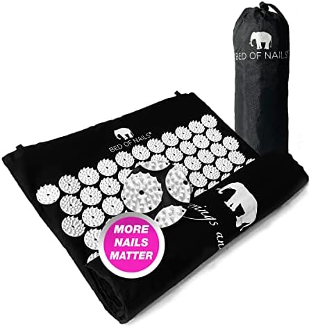 BED OF NAILS Original Acupressure Travel Mat — 8,820 Pressure Points Acupuncture Mat for Back Pain Relief, Increased Energy, Relaxation, FSA/HSA Eligible, with Carry Bag, Size 28.5 x 16.5” Black