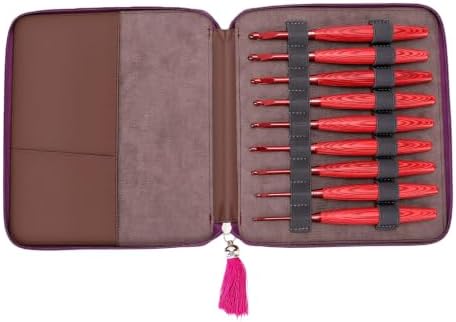 Decumeby 9Pcs Ergonomic Crochet Hooks Set with Floral Zipper Pouch, Sandal Wood Handles Knitting Needles 3.5-8.0mm, Beginner Craft Supplies