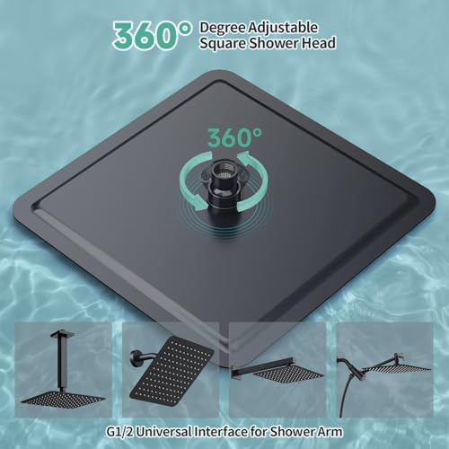 Image of SR SUN RISE 12 Inch Rain Shower Head 304 Stailess Steel Matte Black High Pressure Rainfall Showerhead Water Saving